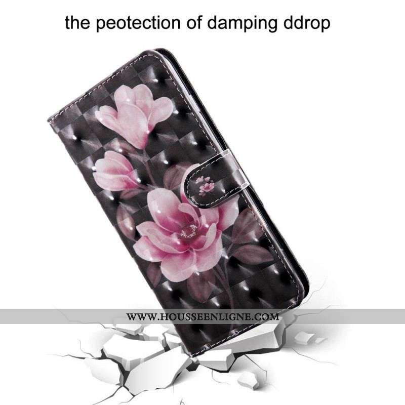 Housse Oppo A54 5G / A74 5G Fleurs avec Lanière