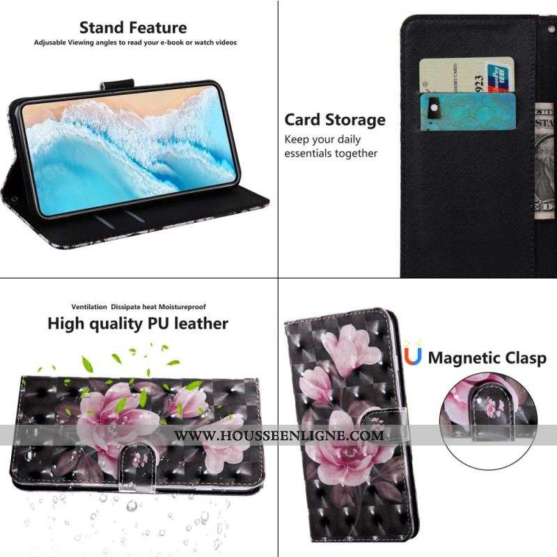 Housse Oppo A54 5G / A74 5G Fleurs avec Lanière