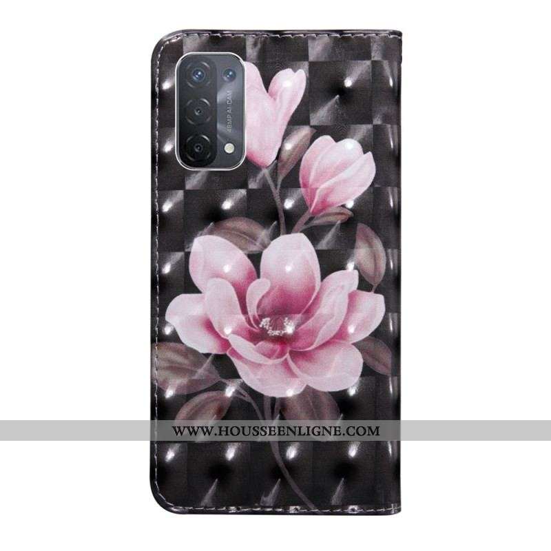 Housse Oppo A54 5G / A74 5G Fleurs avec Lanière