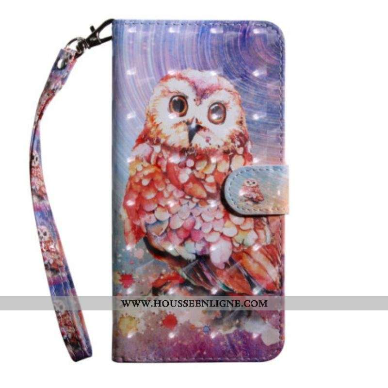 Housse Oppo A54 5G / A74 5G Hibou avec Lanière
