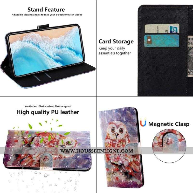 Housse Oppo A54 5G / A74 5G Hibou avec Lanière