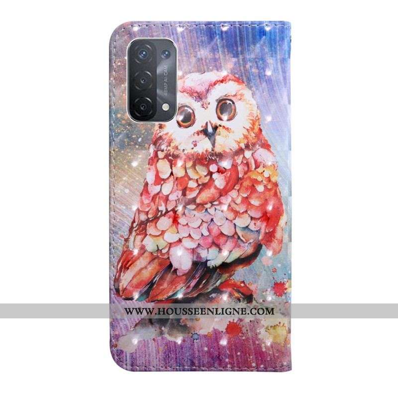 Housse Oppo A54 5G / A74 5G Hibou avec Lanière