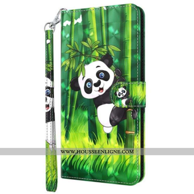Housse Oppo A54 5G / A74 5G Panda et Bambou à Lanière
