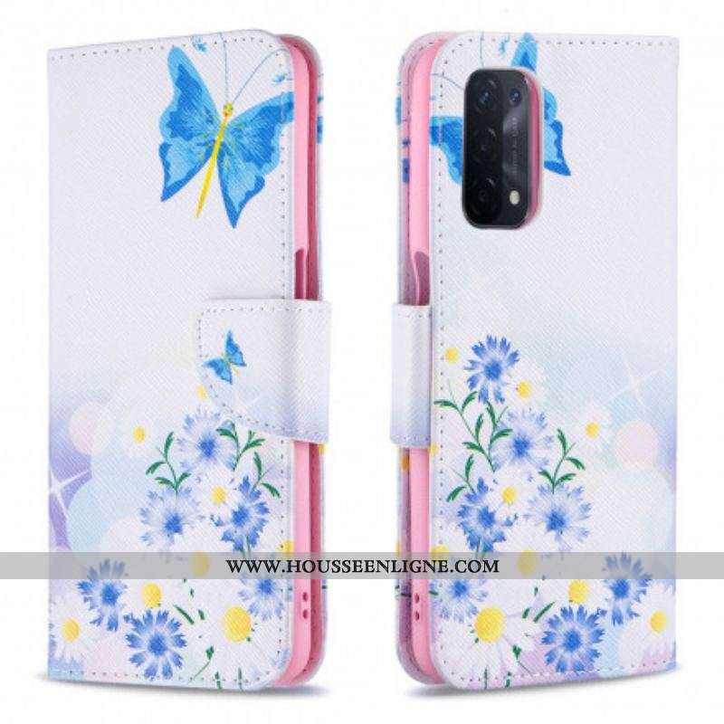Housse Oppo A54 5G / A74 5G Papillons et Fleurs Peints