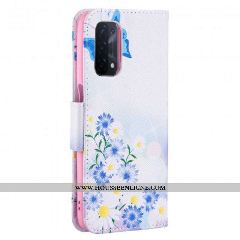 Housse Oppo A54 5G / A74 5G Papillons et Fleurs Peints