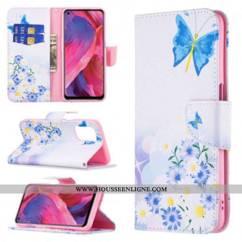 Housse Oppo A54 5G / A74 5G Papillons et Fleurs Peints