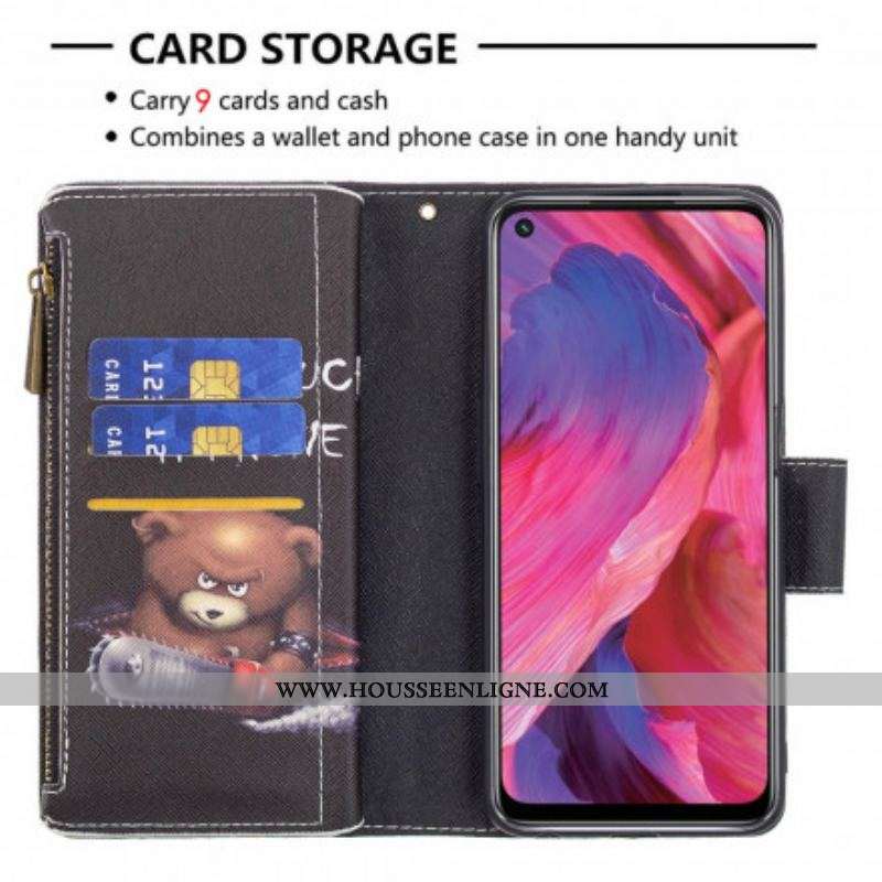 Housse Oppo A54 5G / A74 5G Poche Zippée Ours