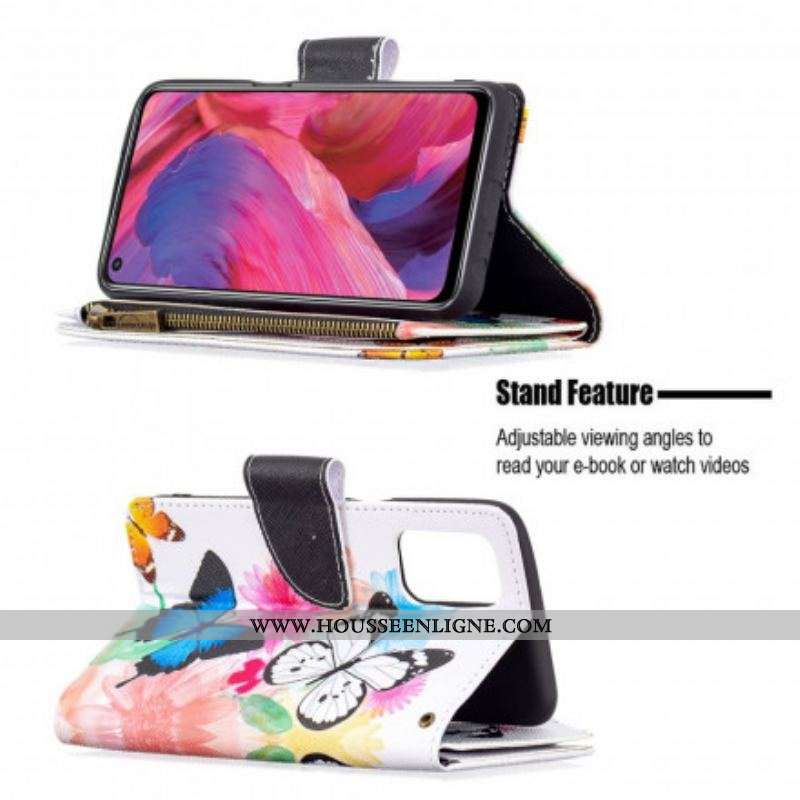 Housse Oppo A54 5G / A74 5G Poche Zippée Papillons