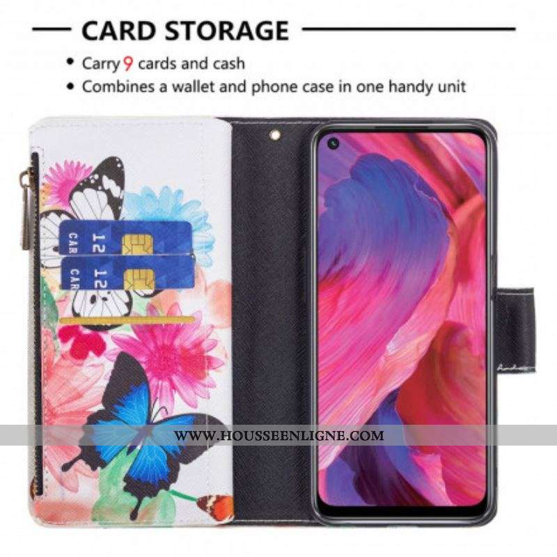 Housse Oppo A54 5G / A74 5G Poche Zippée Papillons