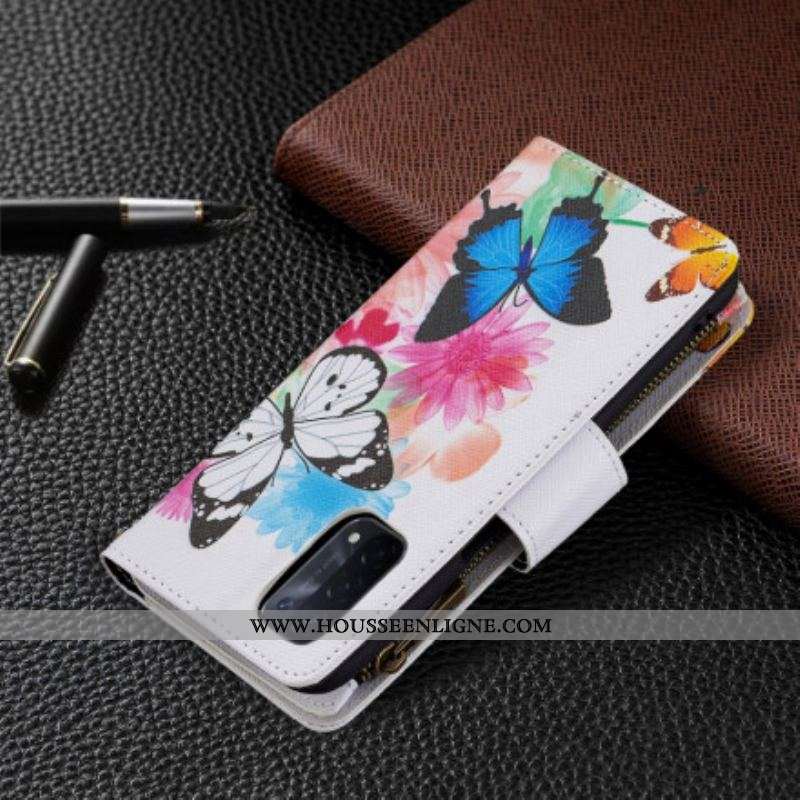 Housse Oppo A54 5G / A74 5G Poche Zippée Papillons