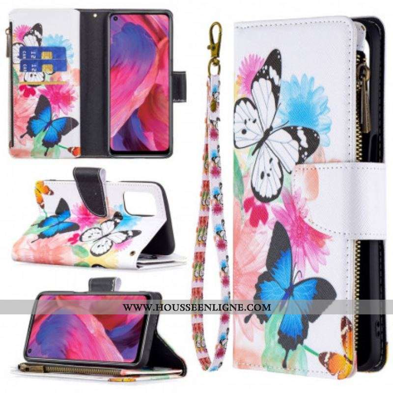Housse Oppo A54 5G / A74 5G Poche Zippée Papillons