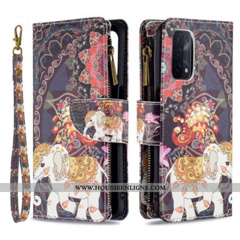 Housse Oppo A54 5G / A74 5G Poche Zippée Éléphant