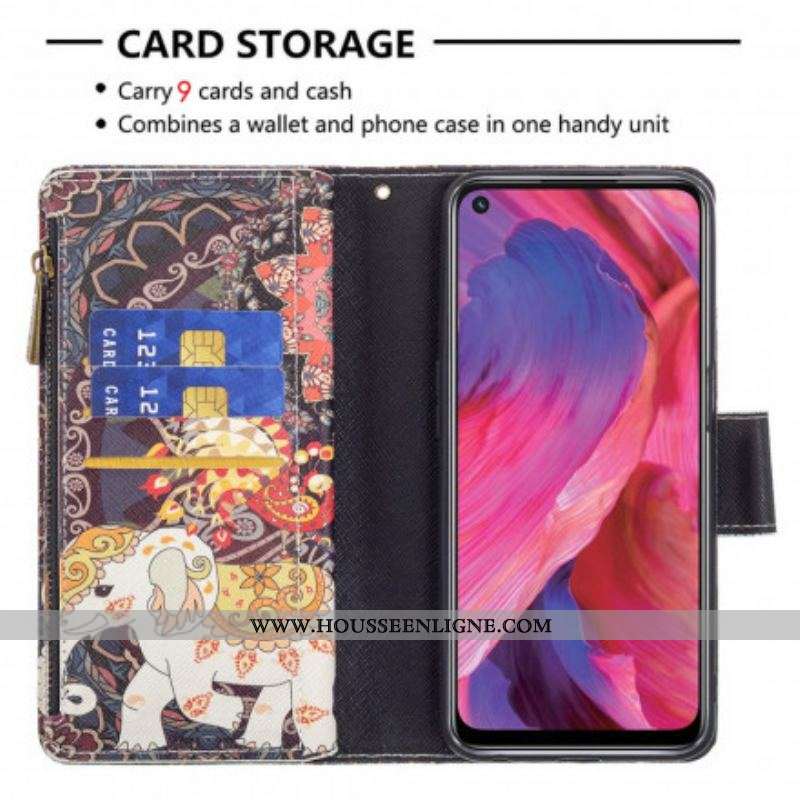 Housse Oppo A54 5G / A74 5G Poche Zippée Éléphant