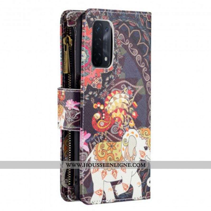 Housse Oppo A54 5G / A74 5G Poche Zippée Éléphant
