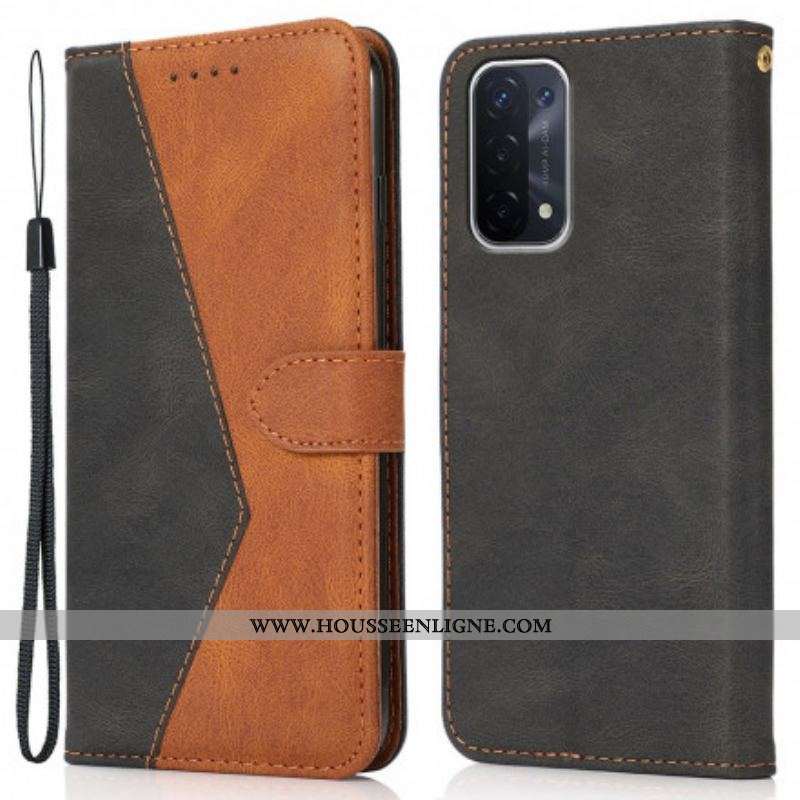 Housse Oppo A54 5G / A74 5G Simili Cuir Bicolore Triangle