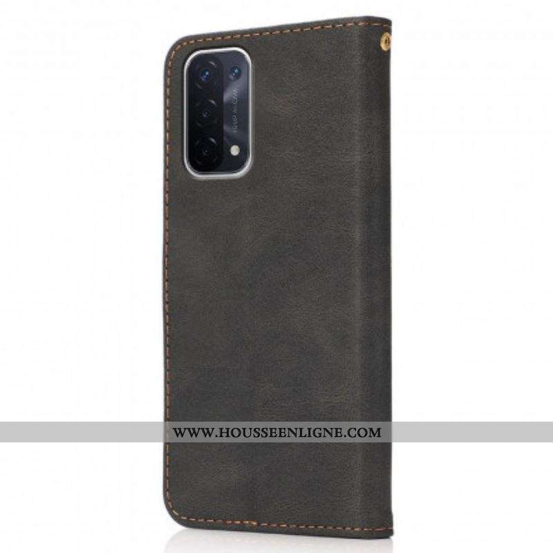 Housse Oppo A54 5G / A74 5G Simili Cuir Bicolore Triangle