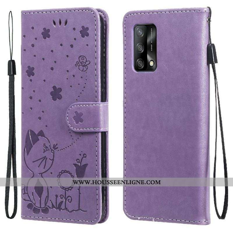 Housse Oppo A74 4G Chat et Abeille à Lanière