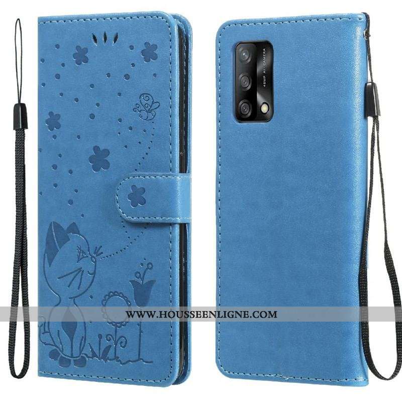 Housse Oppo A74 4G Chat et Abeille à Lanière
