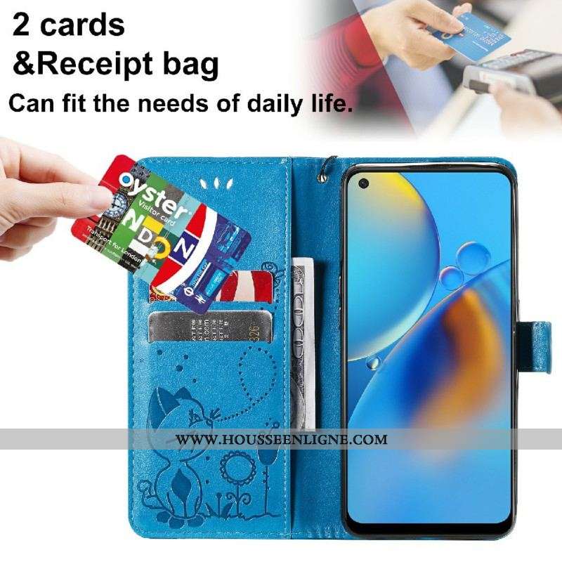 Housse Oppo A74 4G Chat et Abeille à Lanière
