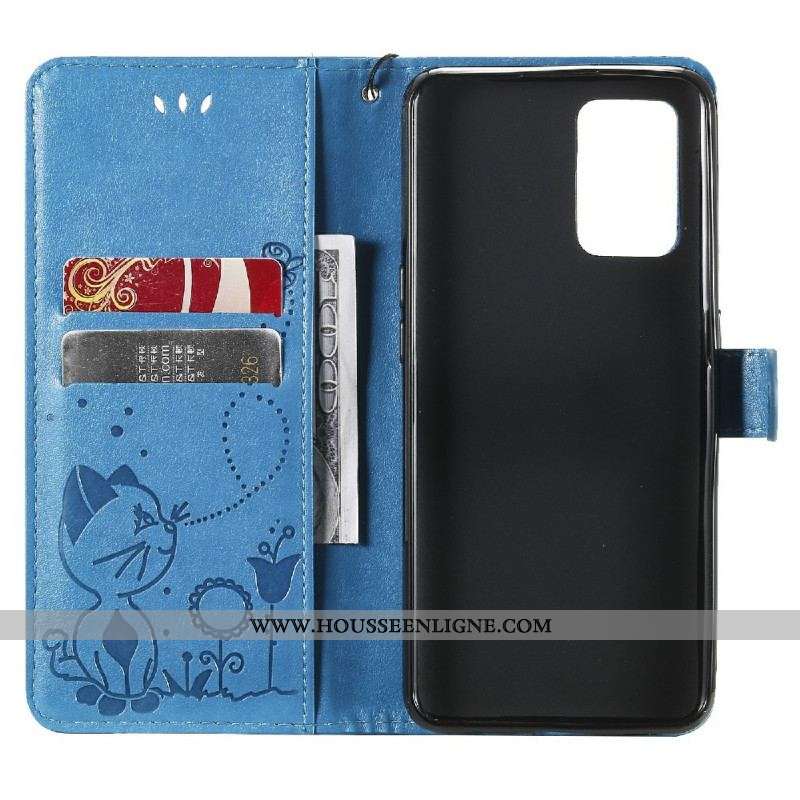 Housse Oppo A74 4G Chat et Abeille à Lanière