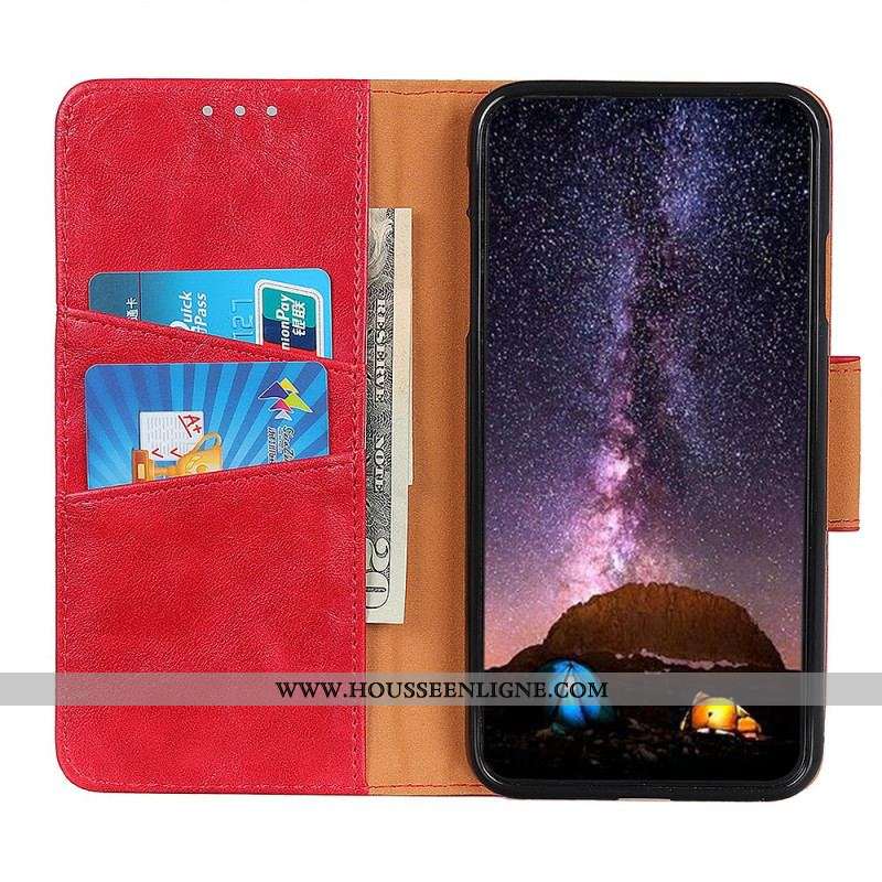 Housse Oppo A74 4G Cuir Fendu Fermoir Réversible