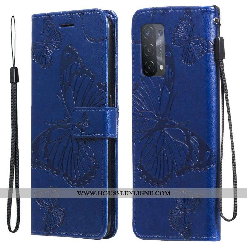 Housse Oppo A74 4G Papillons Géants à Lanière