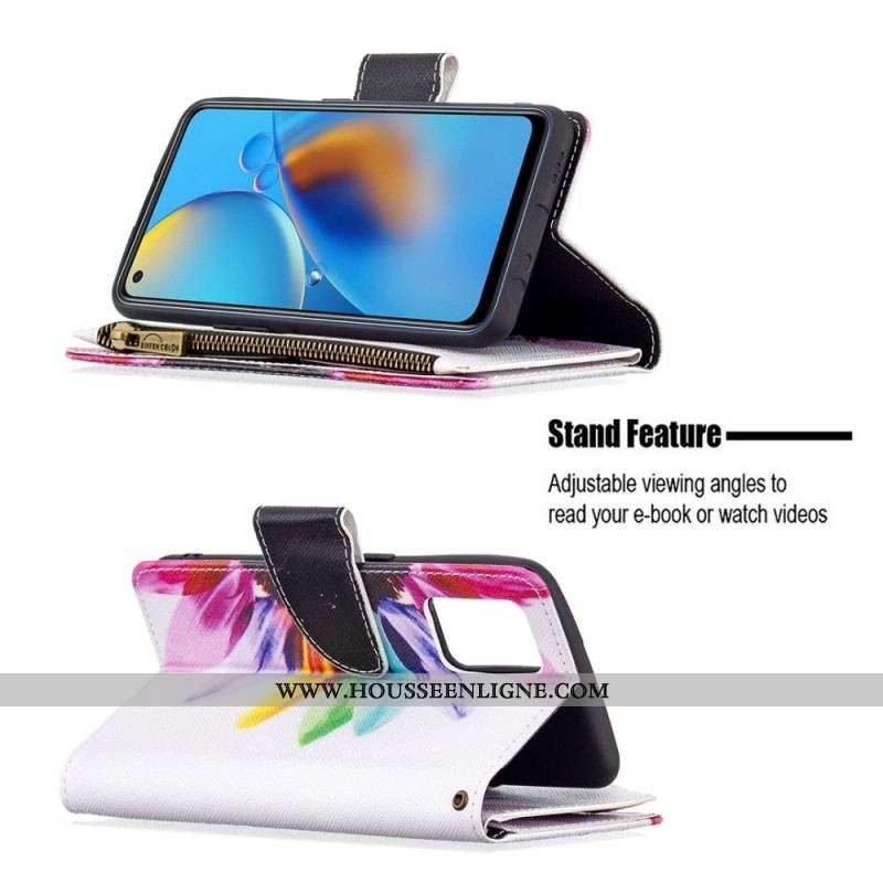 Housse Oppo A74 4G Poche Zippée Fleur
