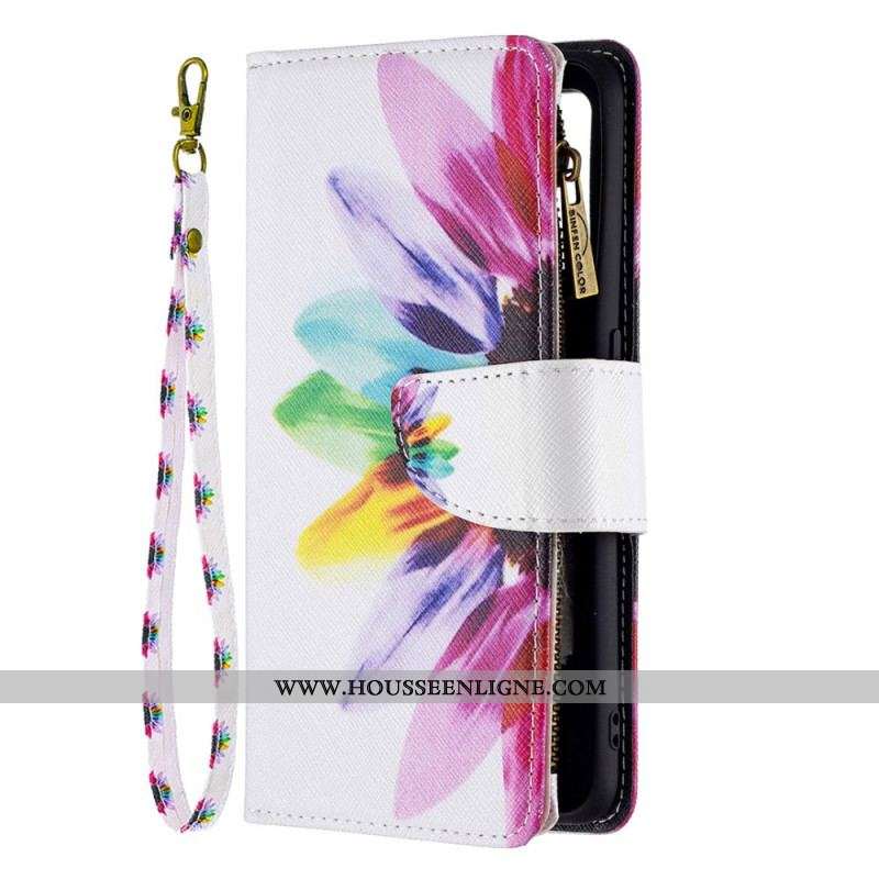 Housse Oppo A74 4G Poche Zippée Fleur