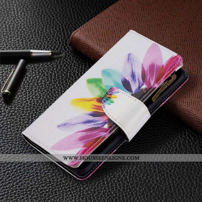 Housse Oppo A74 4G Poche Zippée Fleur