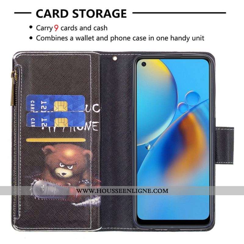 Housse Oppo A74 4G Poche Zippée Ours