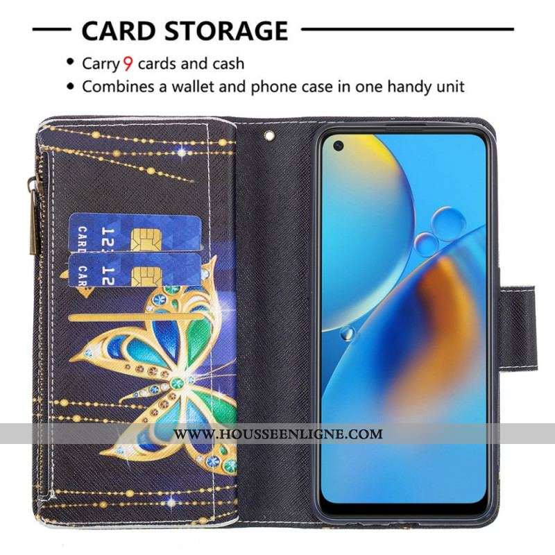 Housse Oppo A74 4G Poche Zippée Papillons
