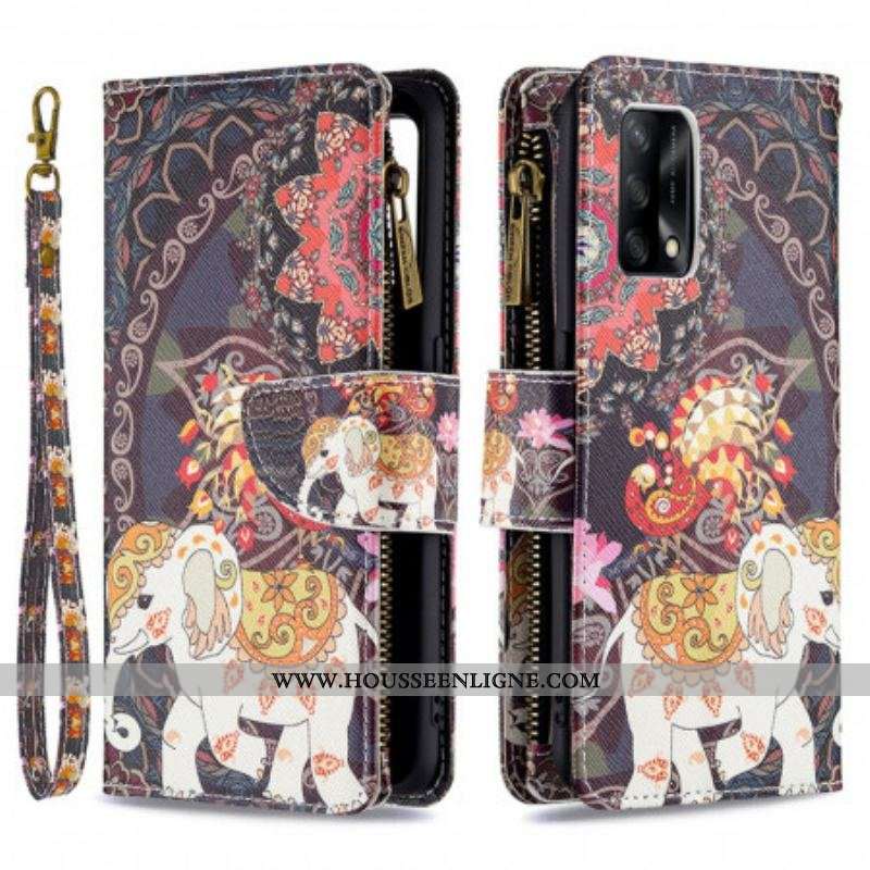 Housse Oppo A74 4G Poche Zippée Éléphant