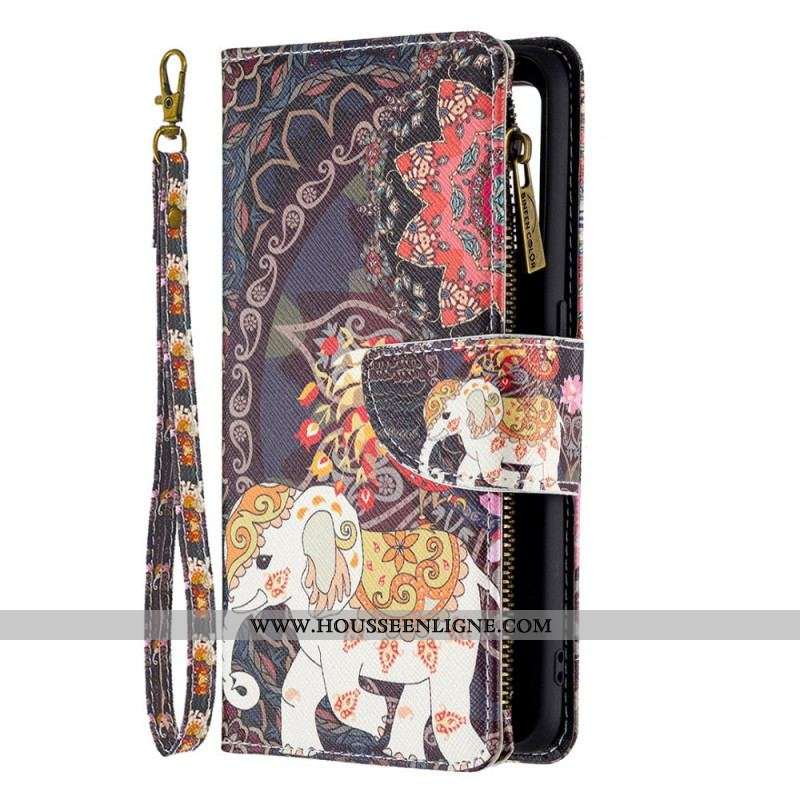 Housse Oppo A74 4G Poche Zippée Éléphant