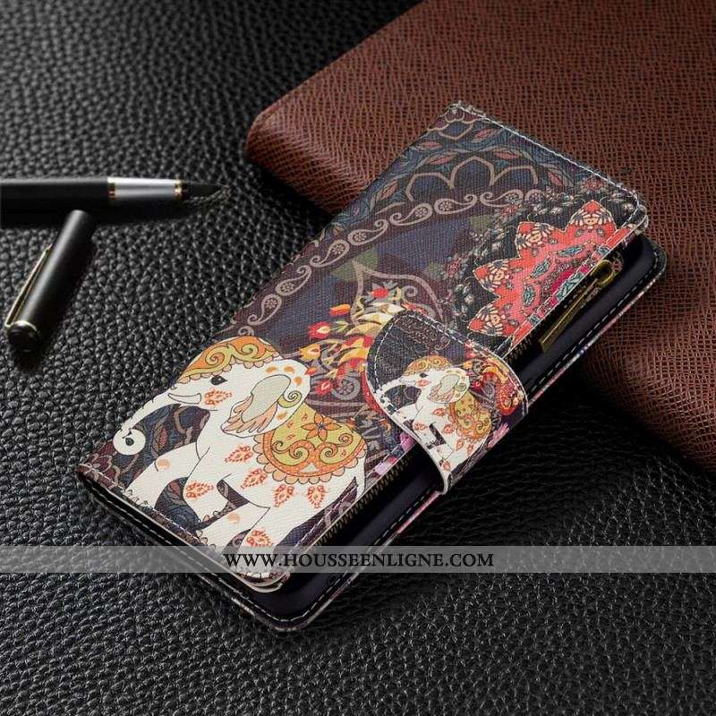 Housse Oppo A74 4G Poche Zippée Éléphant