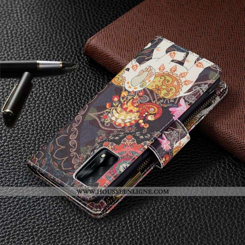 Housse Oppo A74 4G Poche Zippée Éléphant