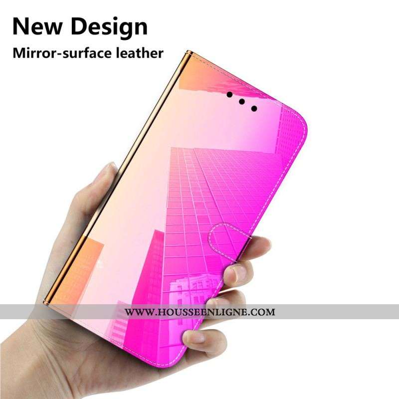 Housse Oppo A74 4G Simili Cuir Couverture Miroir