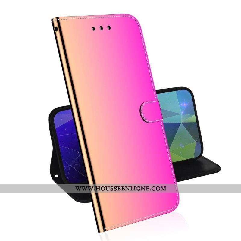 Housse Oppo A74 4G Simili Cuir Couverture Miroir