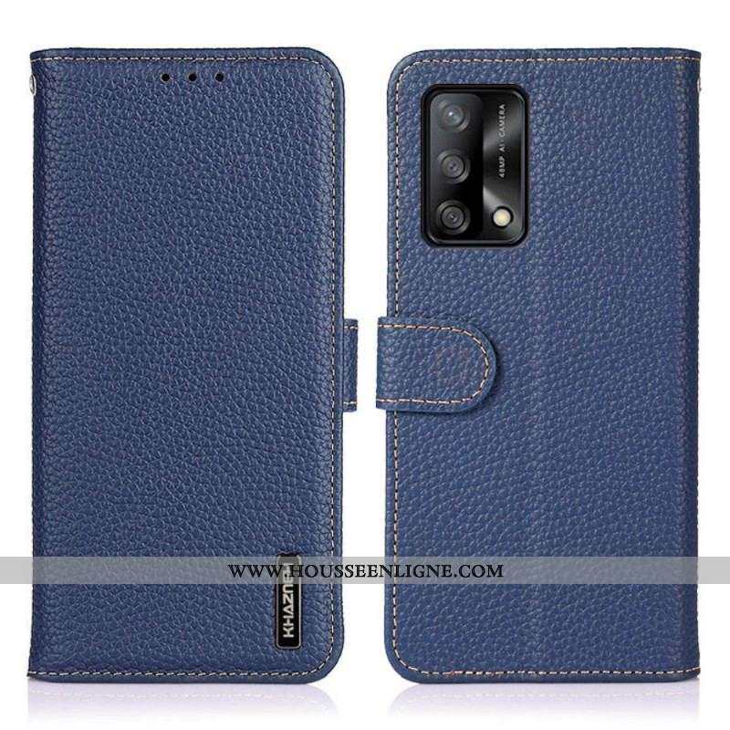 Housse Oppo A74 4G Véritable Cuir Litchi KHAZNEH