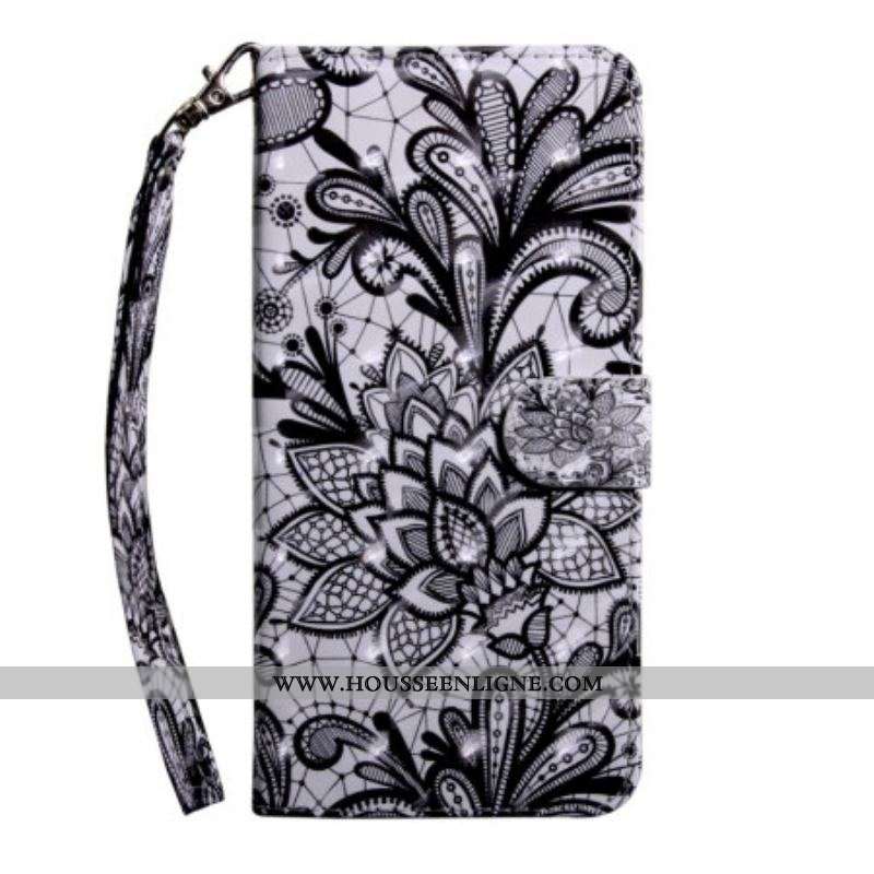 Housse Oppo A94 5G Fleurs Dentelles avec Lanière