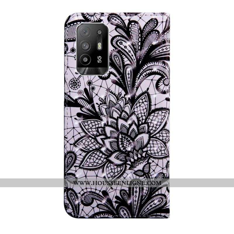 Housse Oppo A94 5G Fleurs Dentelles avec Lanière