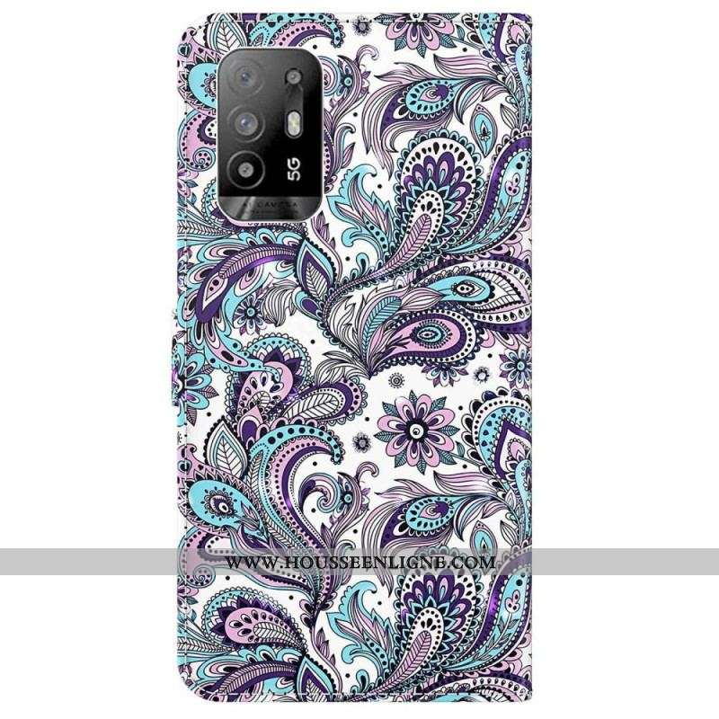Housse Oppo A94 5G Fleurs Motifs avec Lanière