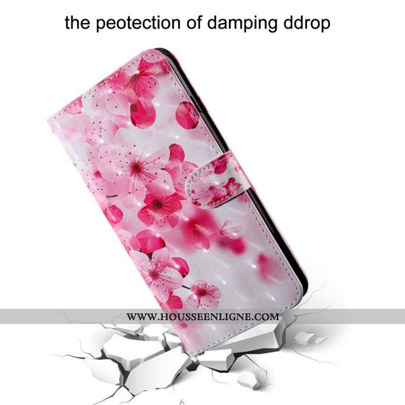 Housse Oppo A94 5G Fleurs Roses avec Lanière