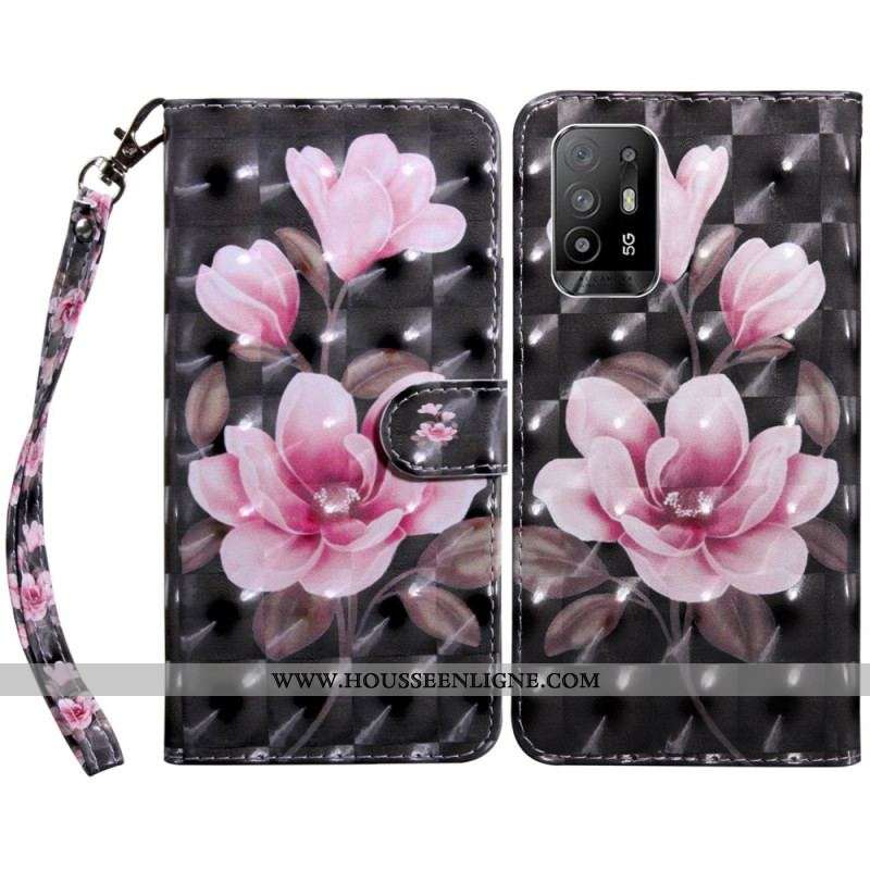 Housse Oppo A94 5G Fleurs avec Lanière