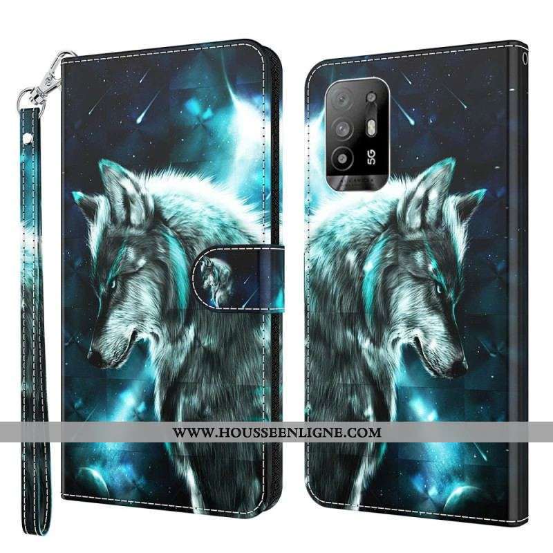 Housse Oppo A94 5G Loup avec Lanière