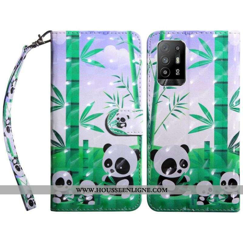 Housse Oppo A94 5G Panda avec Lanière
