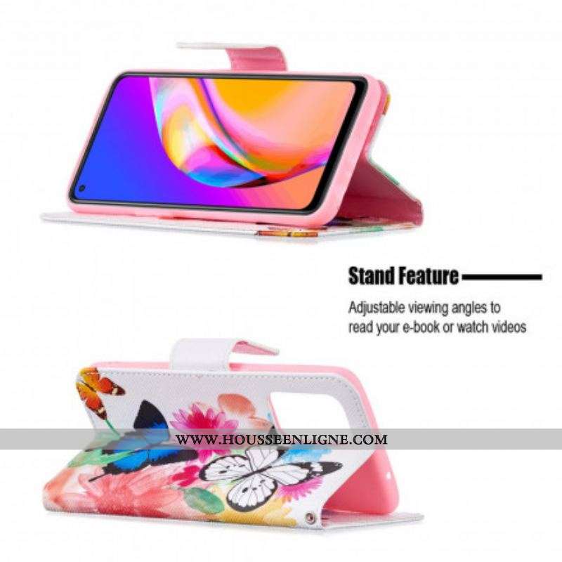 Housse Oppo A94 5G Papillons et Fleurs Peints