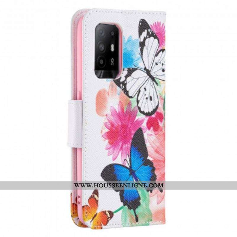 Housse Oppo A94 5G Papillons et Fleurs Peints