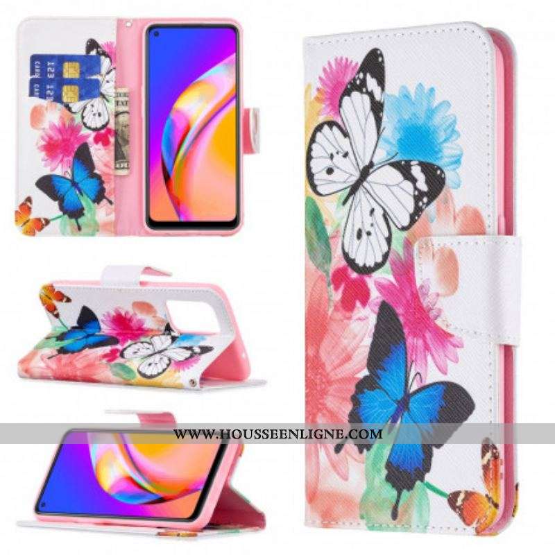 Housse Oppo A94 5G Papillons et Fleurs Peints