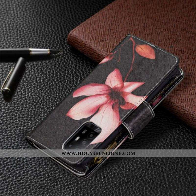 Housse Oppo A94 5G Poche Zippée Fleur