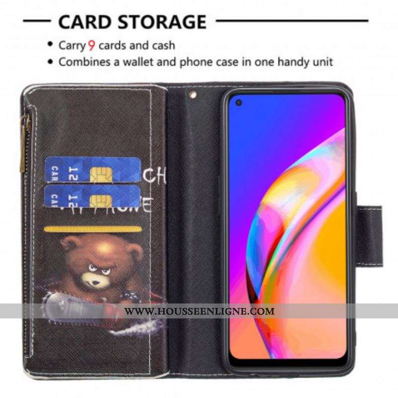 Housse Oppo A94 5G Poche Zippée Ours